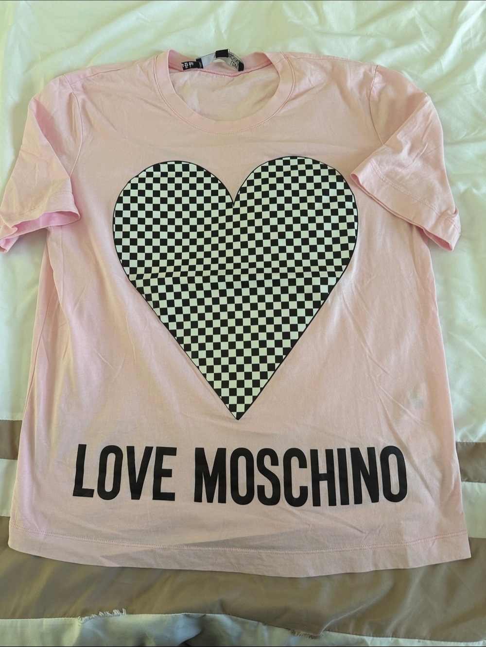Love Moschino Pink Tee with Black & White Checker Heart